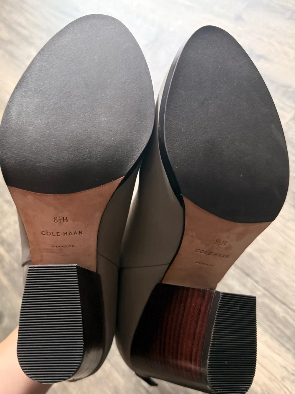 Cole Haan Women's Dey Taupe Leather Ankle Bootie with Stacked Heel 8.5